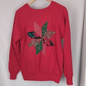 VIINTAGE Hand Quilt Made In USA Red Pannill Sweatshirt